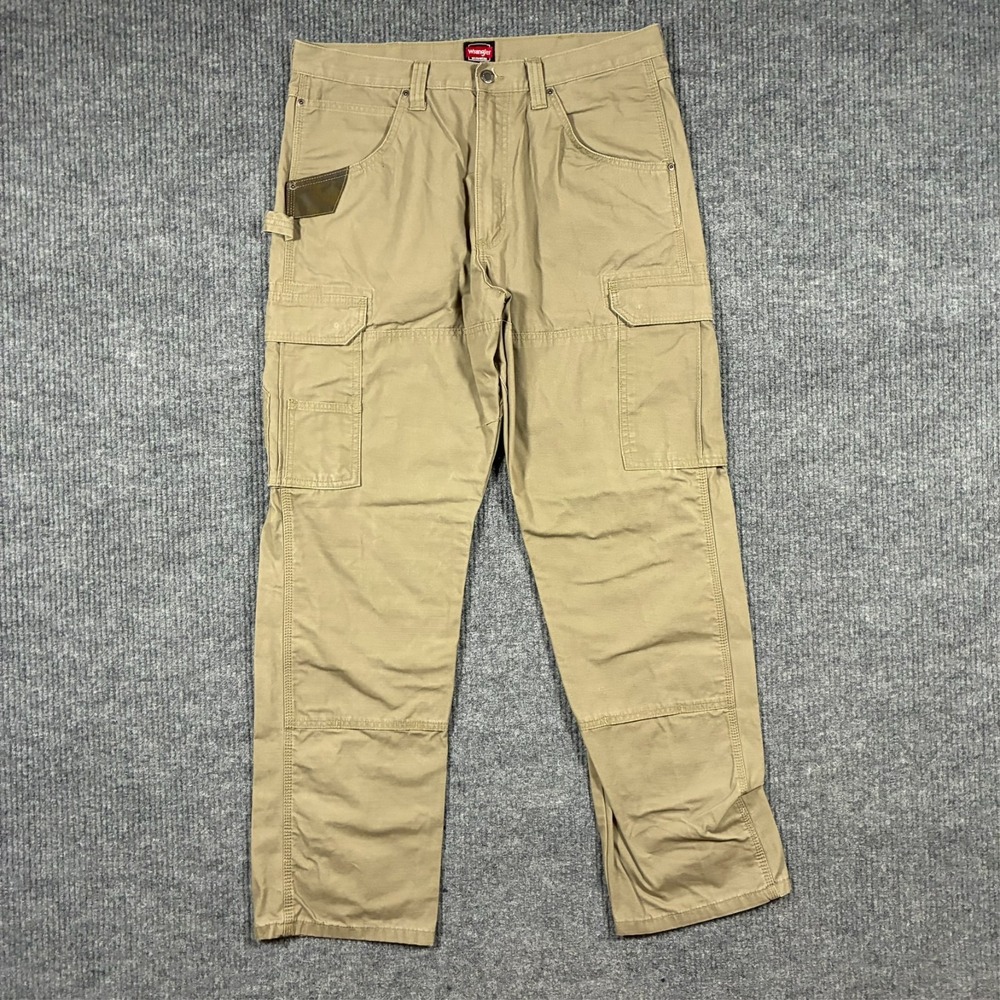 Wrangler Workwear Cargo Pants Mens Size 36x34 Khaki Utility Carpenter Mid Rise